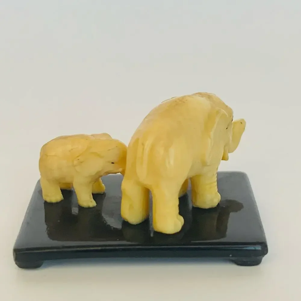 Vintage Miniature Elephants Mom & Baby Celluloid French Ivory Figurines
